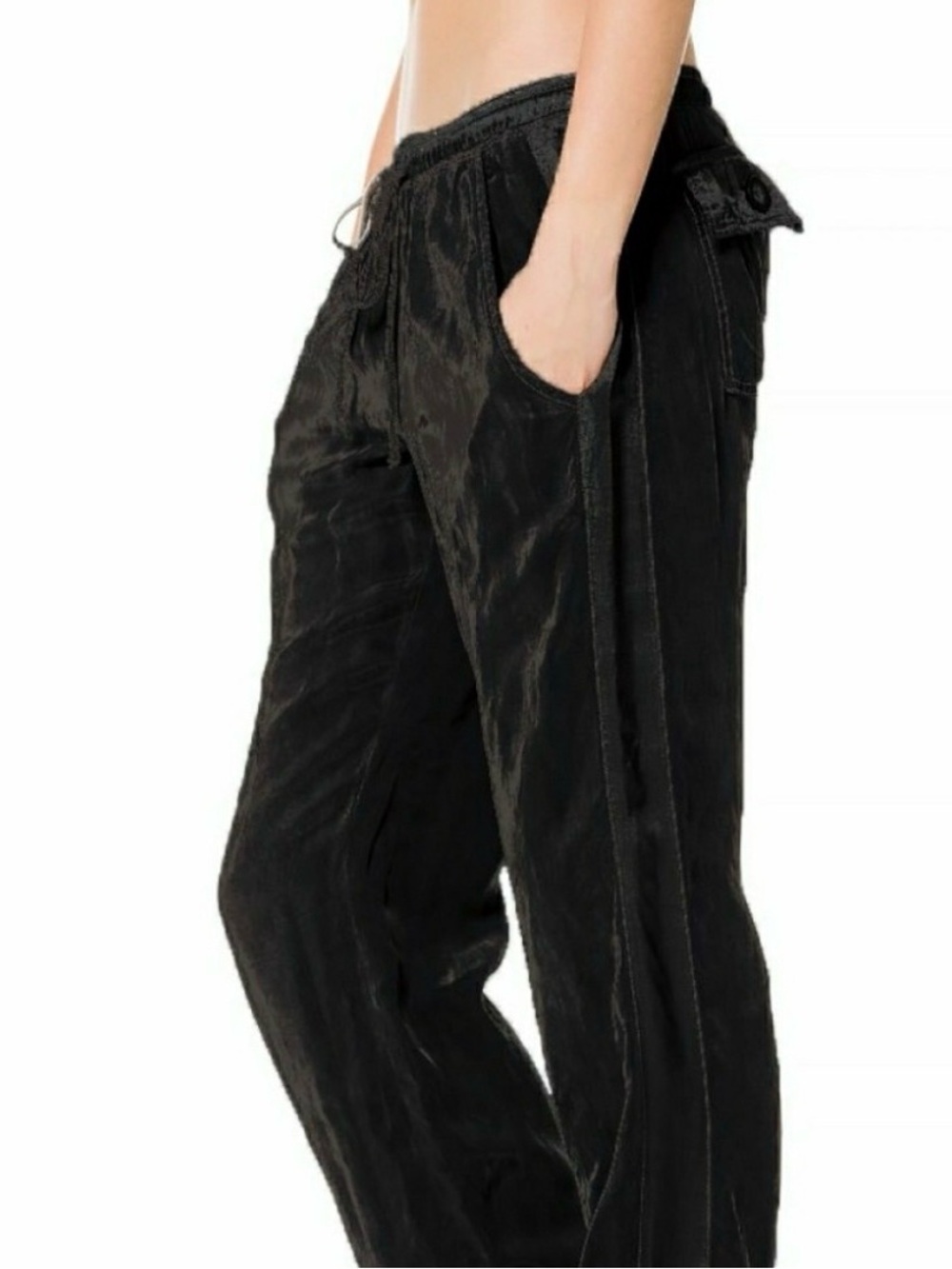 Hard Tail Forever Black Racer Joggers XS Cupro Satin Streetwear Relaxed Low Rise